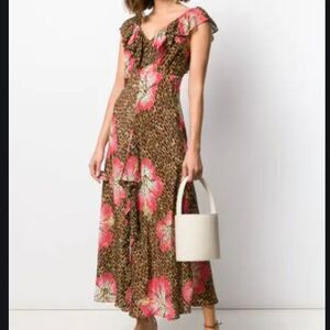 RIXO Antoinette Animal Floral Print Midi Dress 